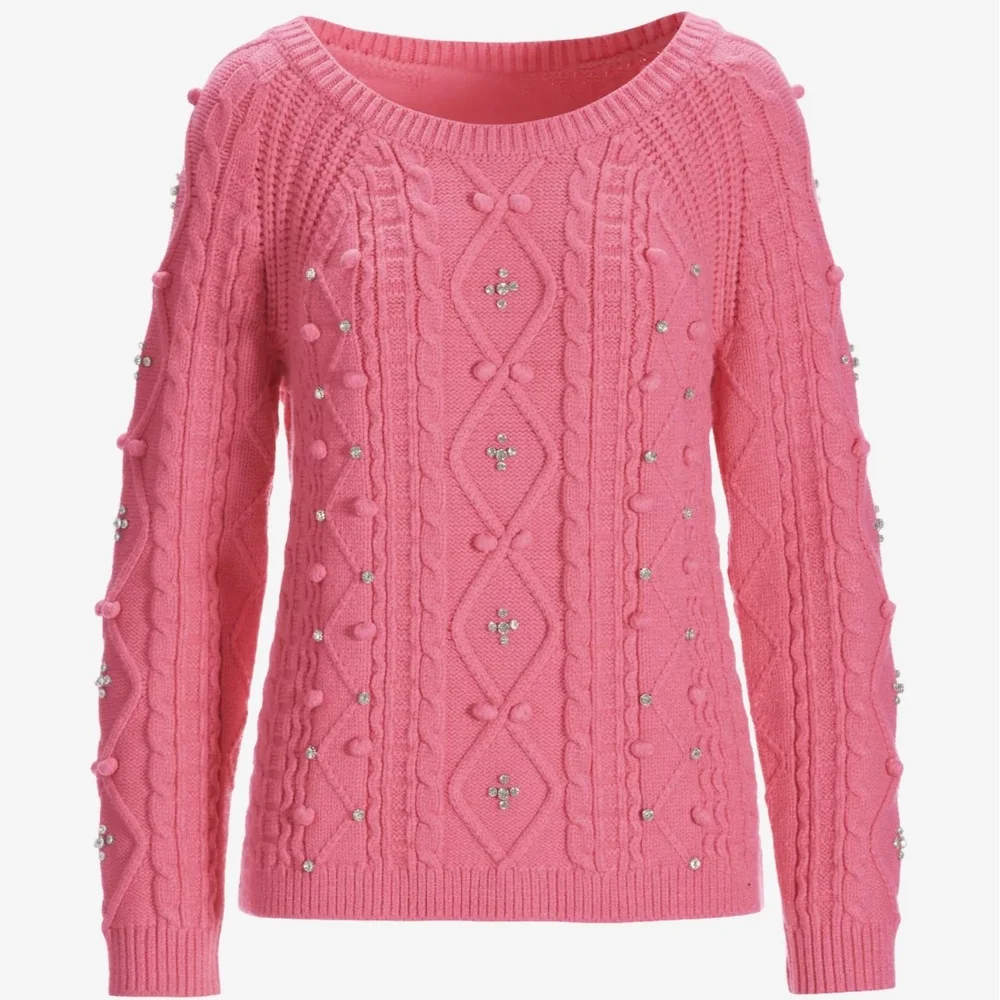 Boston Proper Pink Rhinestone Sweater - Picture 2 of 10